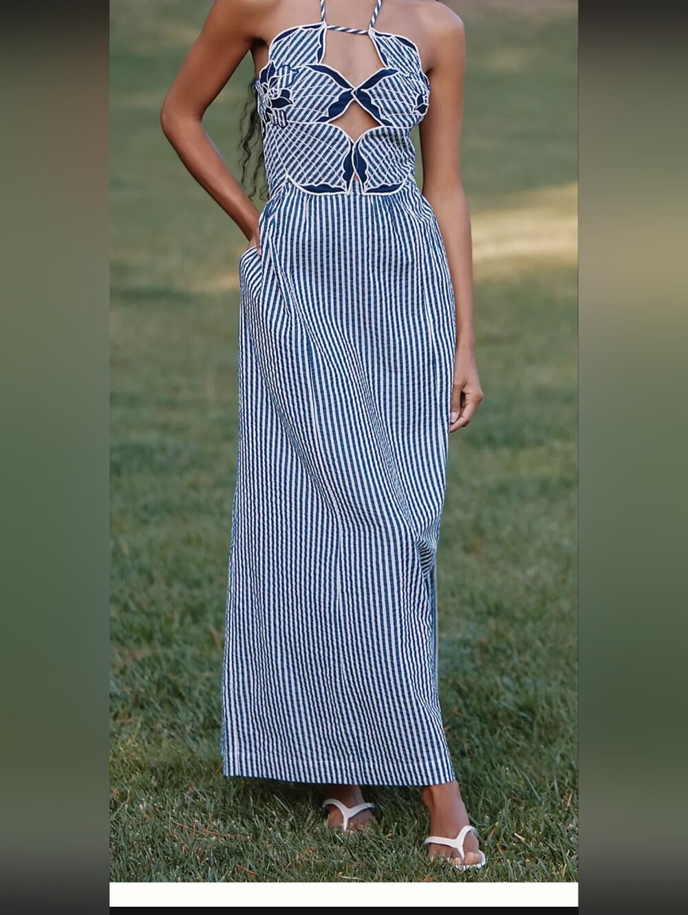Navy and White Striped Cutout Maxi Dress